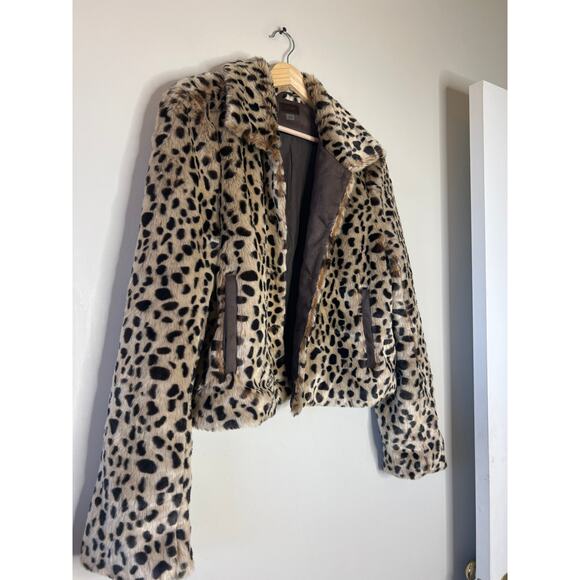 NEW MOTHER The Pony Keg Cheetah Print Button Front Faux-Fur Jacket Brown Sz: M - Picture 3 of 8
